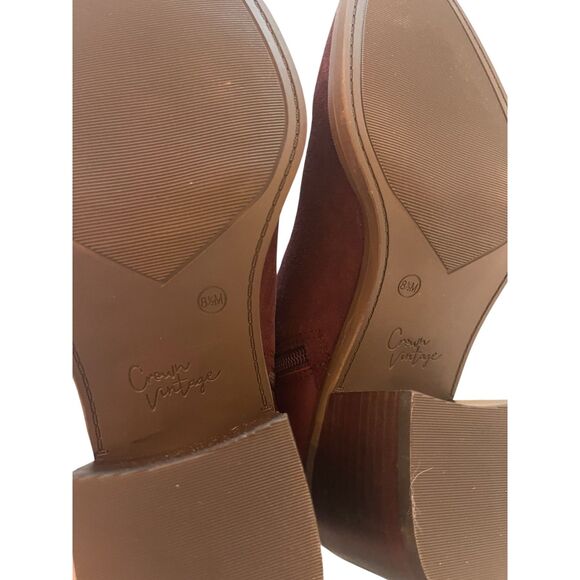 Crown Vintage Womens Suede Leather Burgundy Booties 8.5 Heel Zipper Classic - Picture 14 of 14